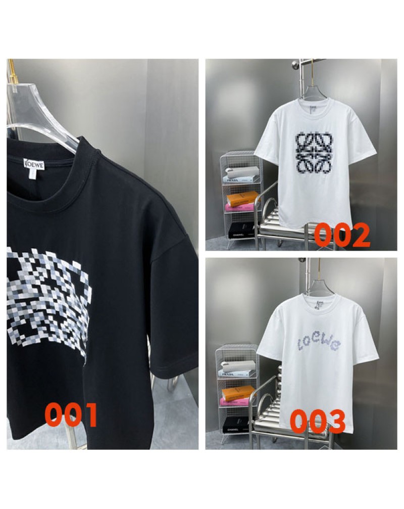 ロエベ Tシャツ半袖精緻刺繍ロゴ個性潮流ティシャツコットントップス男女向け