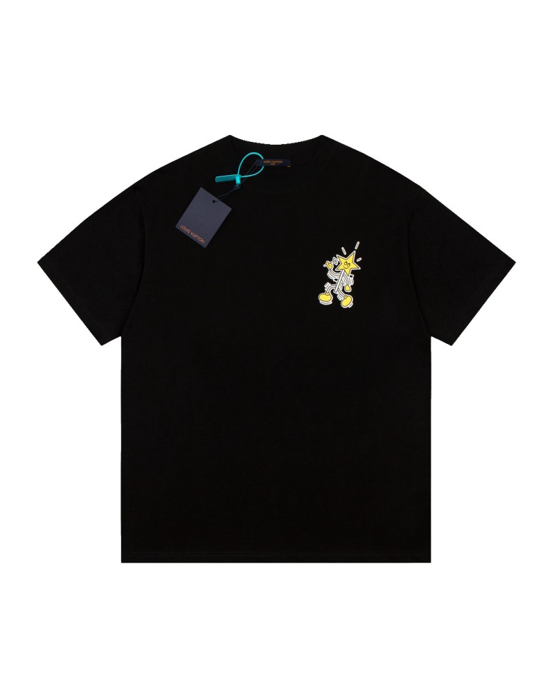 ヴィトン Tシャツ半袖個性落書き潮流人気ティシャツ短袖ペアお揃いコットン肌に柔らかい