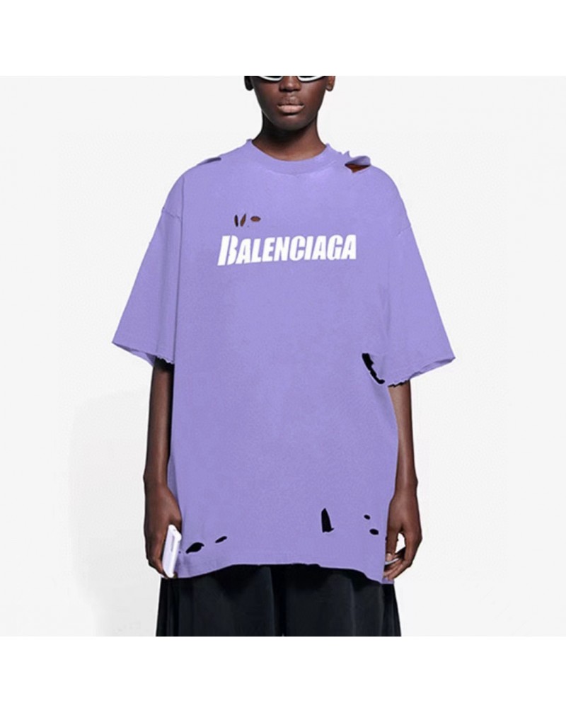 バレンシアガ Tシャツ半袖コットン人気韓国風コットン古い穴を開けるティシャツ潮流個性芸能人愛着上着カジュアルファッション感