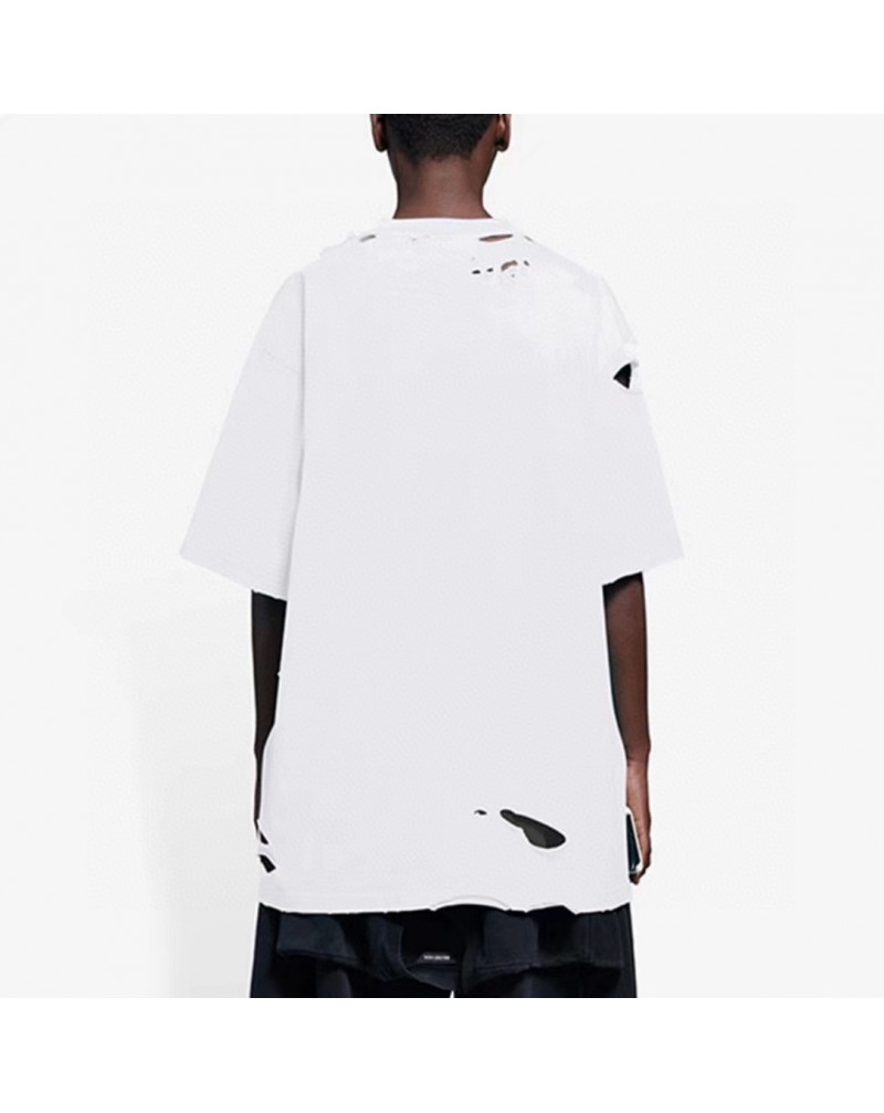 バレンシアガ Tシャツ半袖コットン人気韓国風コットン古い穴を開けるティシャツ潮流個性芸能人愛着上着カジュアルファッション感