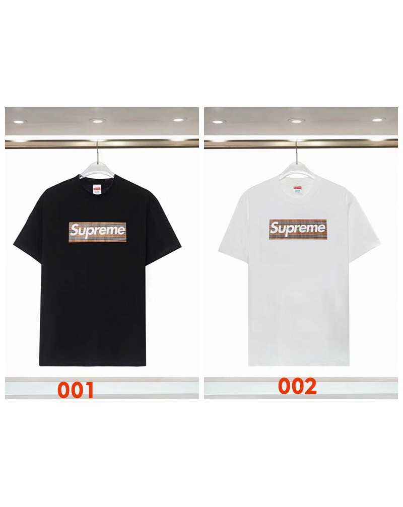 シュプリーム バーバリーコラボTシャツ半袖個性潮流人気ブランドティシャツ短袖ボックスロゴプリント