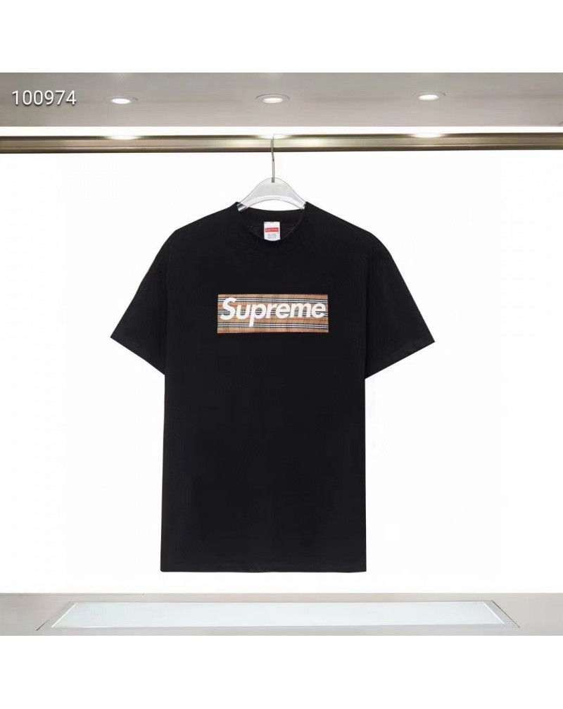 シュプリーム バーバリーコラボTシャツ半袖個性潮流人気ブランドティシャツ短袖ボックスロゴプリント