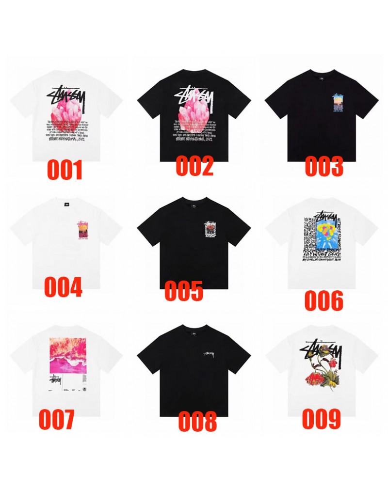 ステューシー Tシャツ半袖個性潮流男女兼用短袖お洒落花プリント付きファッション人気コットントップス