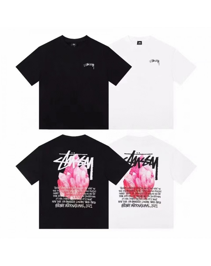 ステューシー Tシャツ半袖個性潮流男女兼用短袖お洒落花プリント付きファッション人気コットントップス