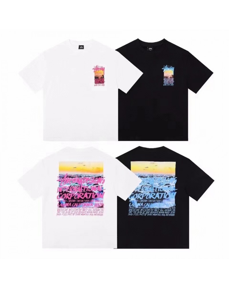 ステューシー Tシャツ半袖個性潮流男女兼用短袖お洒落花プリント付きファッション人気コットントップス