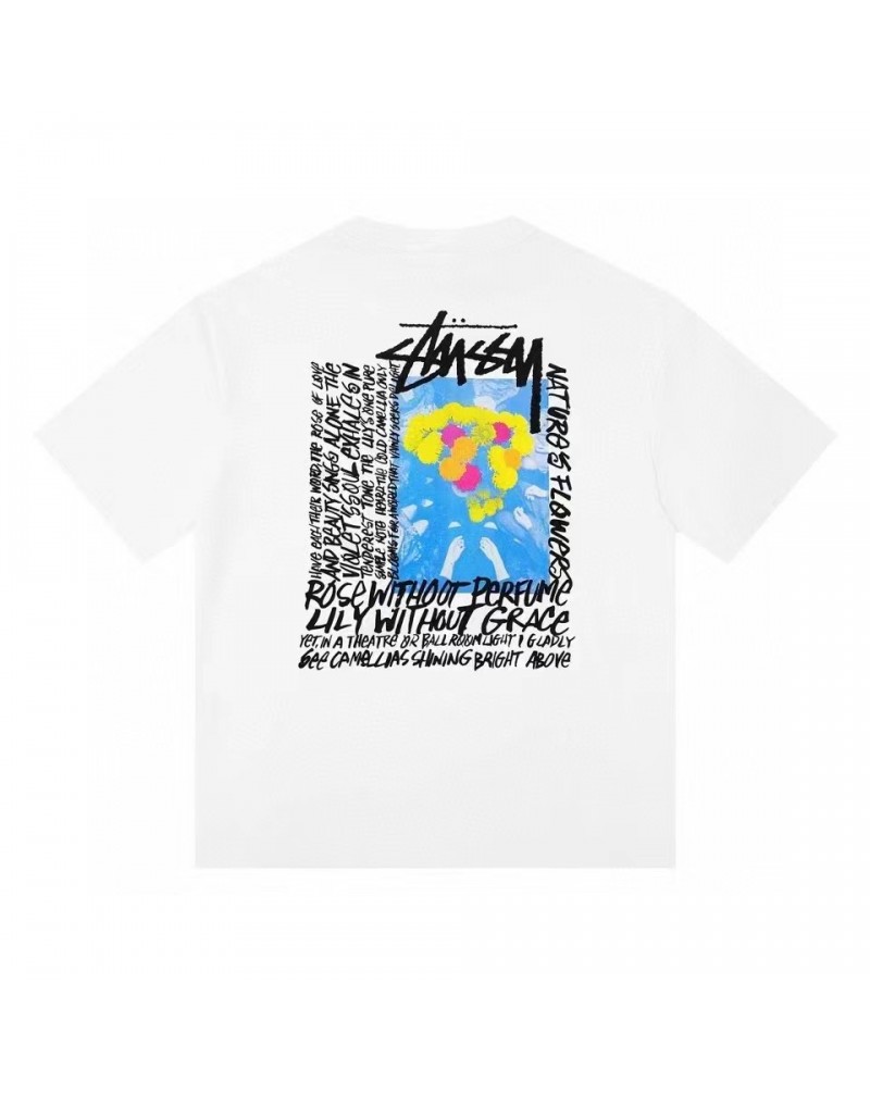 ステューシー Tシャツ半袖個性潮流男女兼用短袖お洒落花プリント付きファッション人気コットントップス
