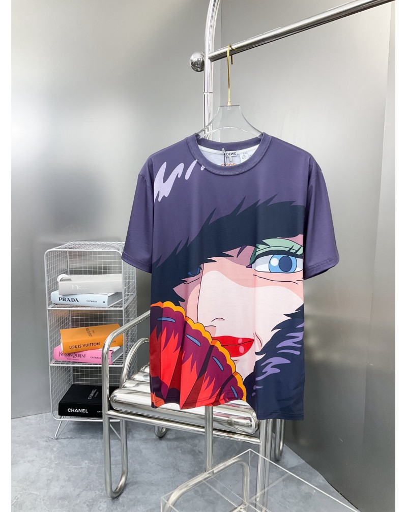 ロエベ カートンキャラクターコラボTシャツ半袖個性潮流人気ティシャツトップス刺繍メンズレディース兼用