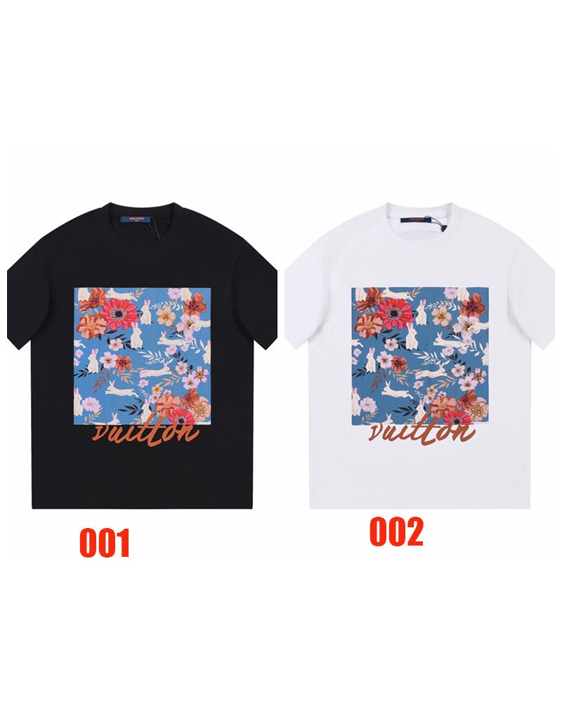 ヴィトン Tシャツ半袖お洒落花プリントファッションティシャツコットントップスペアお揃い