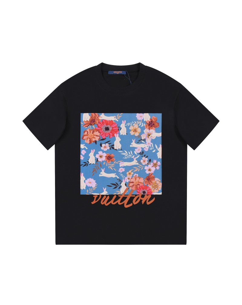 ヴィトン Tシャツ半袖お洒落花プリントファッションティシャツコットントップスペアお揃い