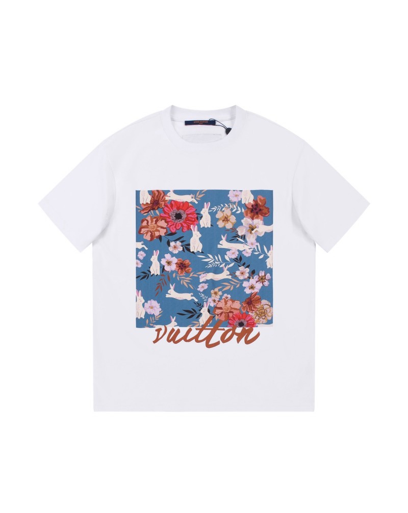 ヴィトン Tシャツ半袖お洒落花プリントファッションティシャツコットントップスペアお揃い