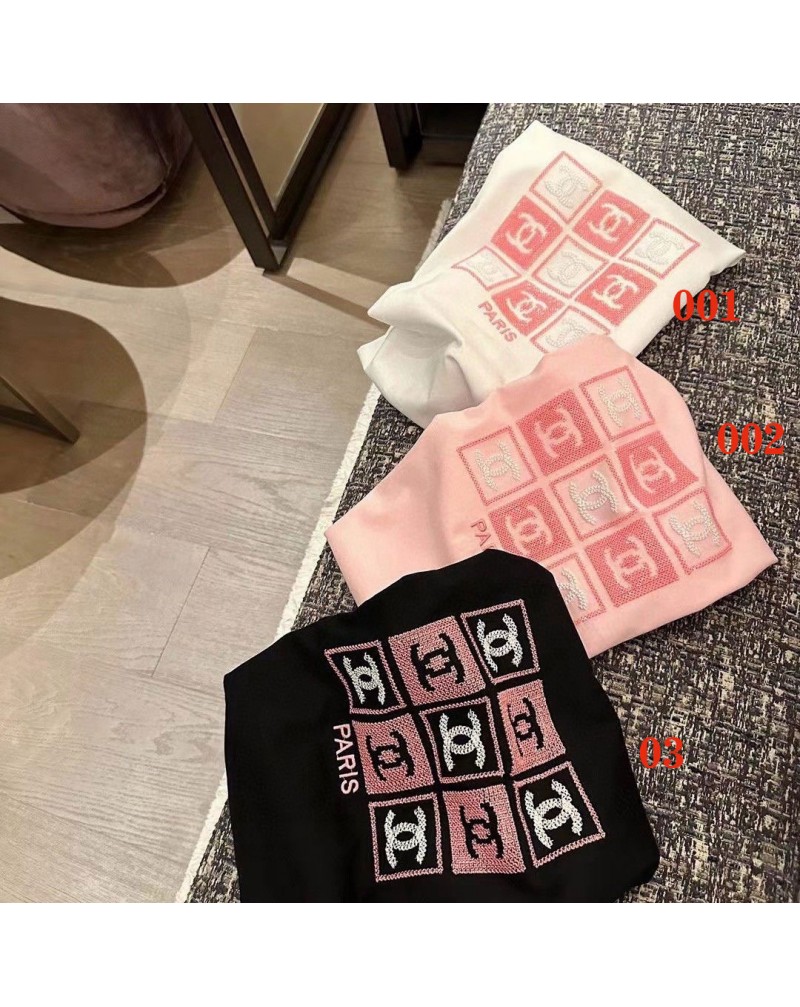 シャネル 半袖ｔシャツ高級お洒落小香風ファッションスパンコール刺繍ロゴトップス女性人気