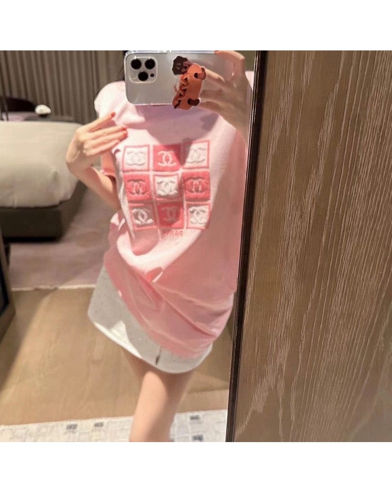 シャネル 半袖ｔシャツ高級お洒落小香風ファッションスパンコール刺繍ロゴトップス女性人気