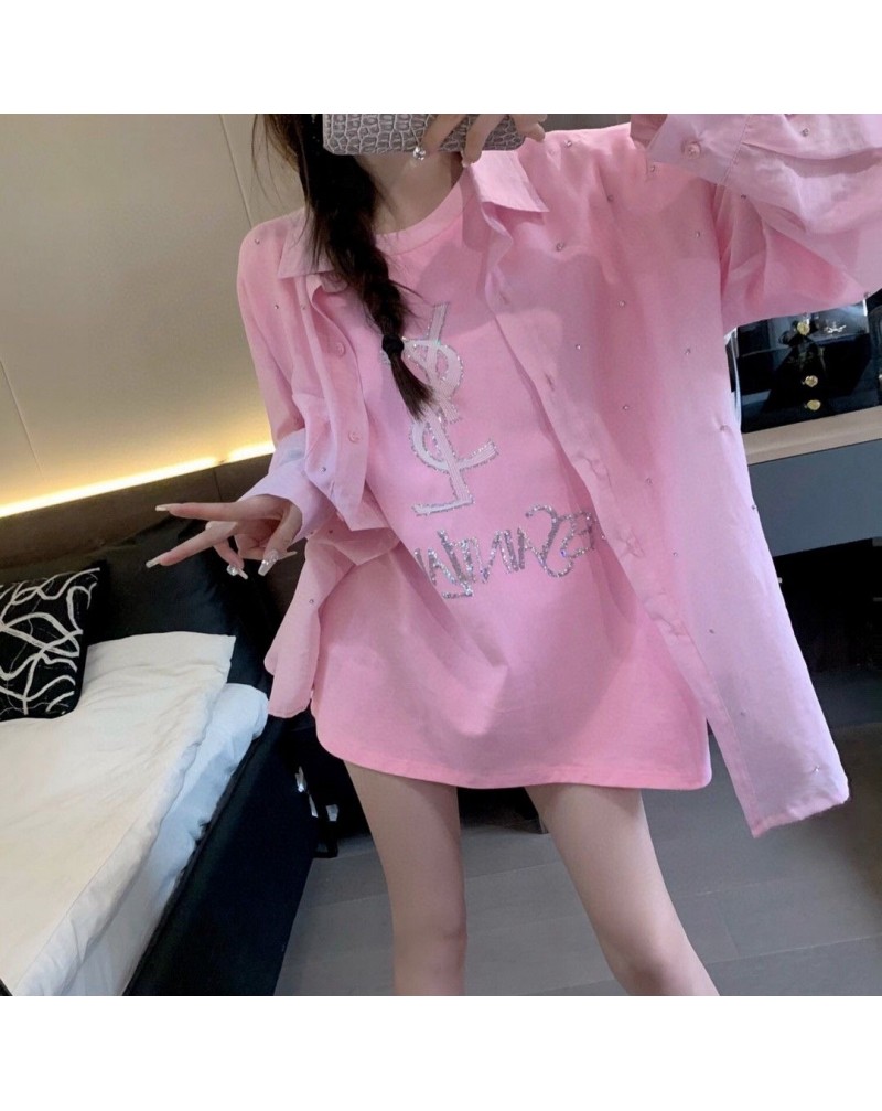 サンローラン Tシャツ半袖お洒落スパンコール立体ロゴ超人気トップス優雅ファッション洋服