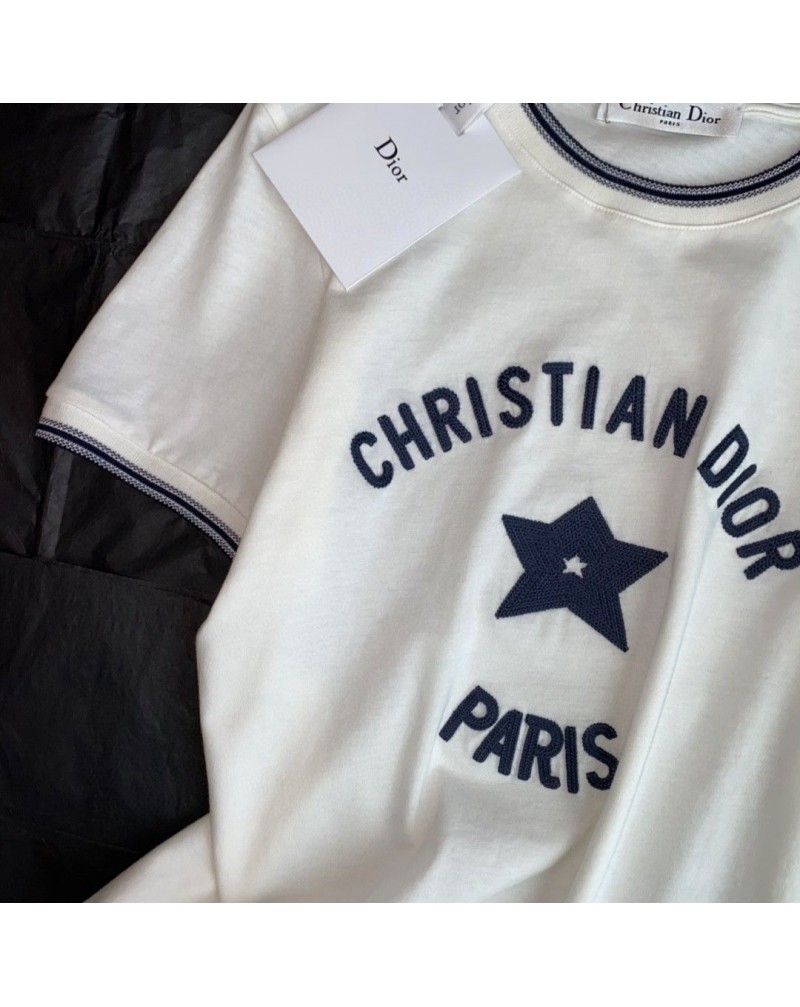 ディオール Tシャツ半袖お洒落精緻刺繍コットンティシャツトップス高級ファッション