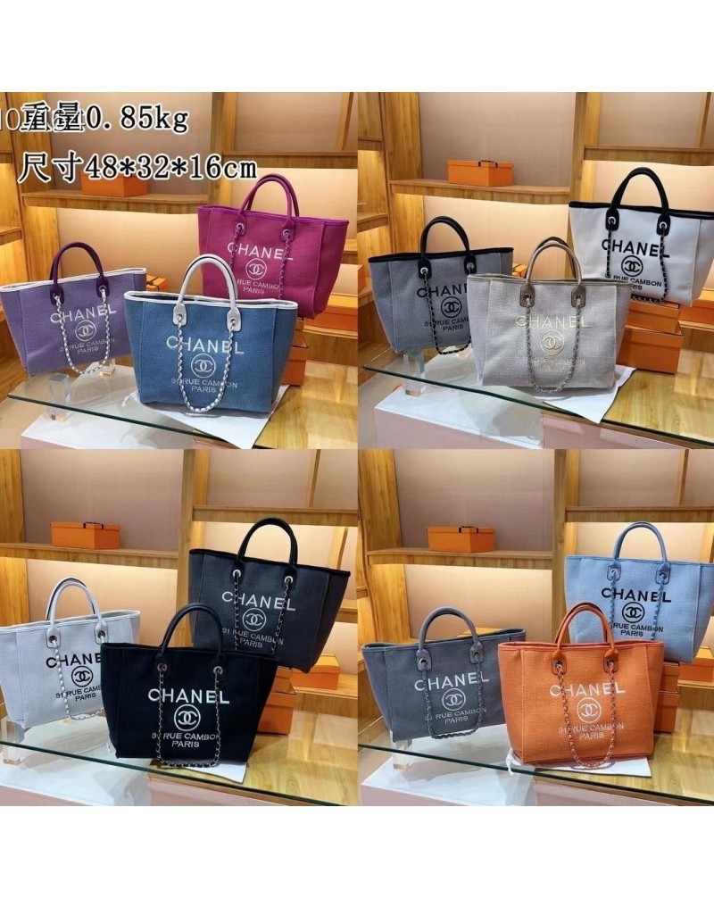 シャネル ショピングバックお洒落小香風ファッションビーチハンドバックキャンバスチェーン肩紐人気