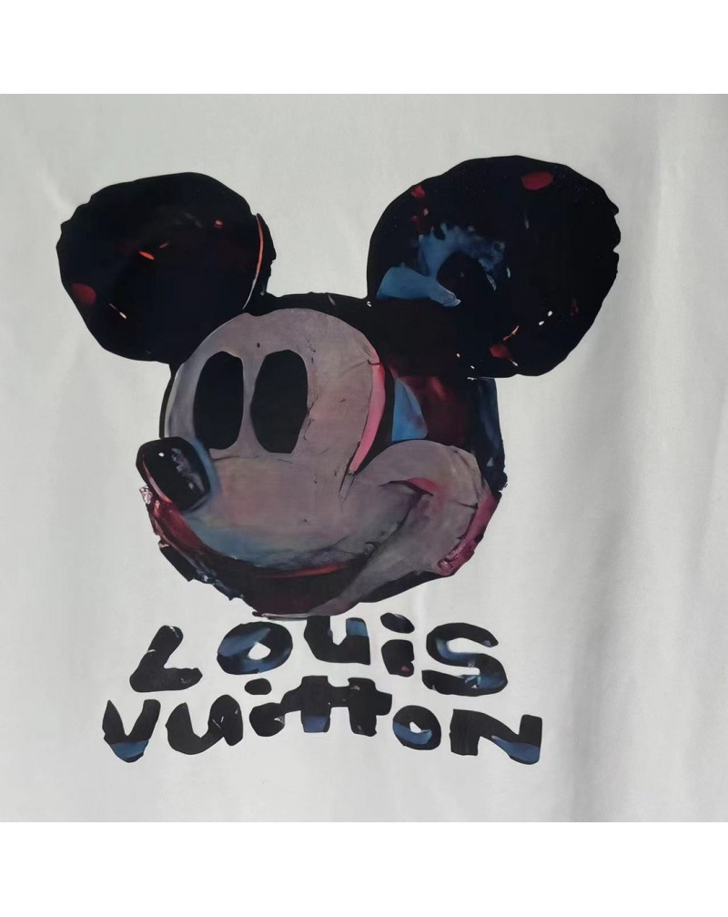 ヴィトンTシャツ半袖可愛い落書きミッキー付き潮流個性ティシャツコットントップスカップル向け