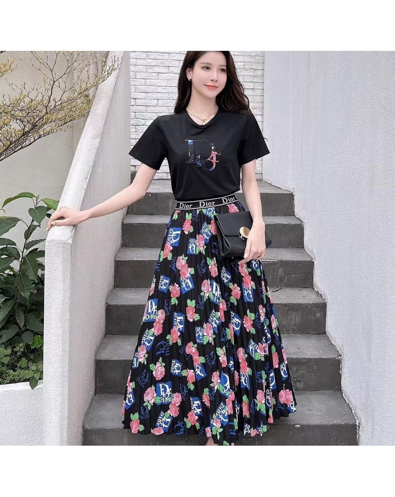 ディオール Tシャツロングスカートセット花プリント付きお洒落ファッションセット