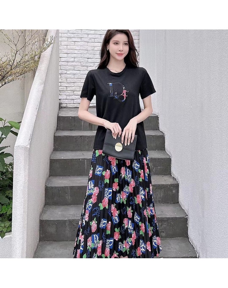 ディオール Tシャツロングスカートセット花プリント付きお洒落ファッションセット