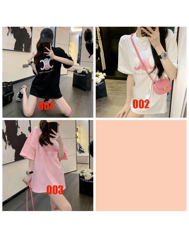 セリーヌ Tシャツ半袖カジュアル精緻グラデーション刺繍ティシャツ大人気フリーサイズ
