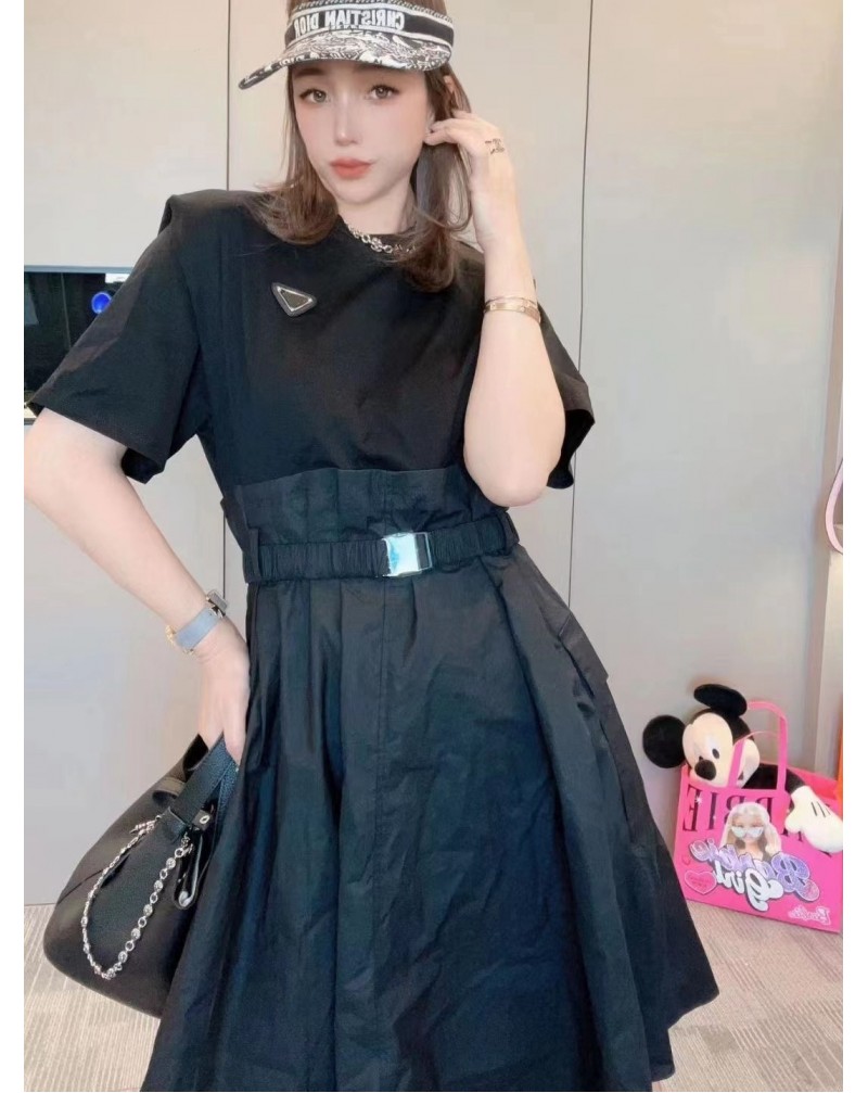 プラダ ワンピースファッション大人気ドレス半袖ワンピース高級優雅