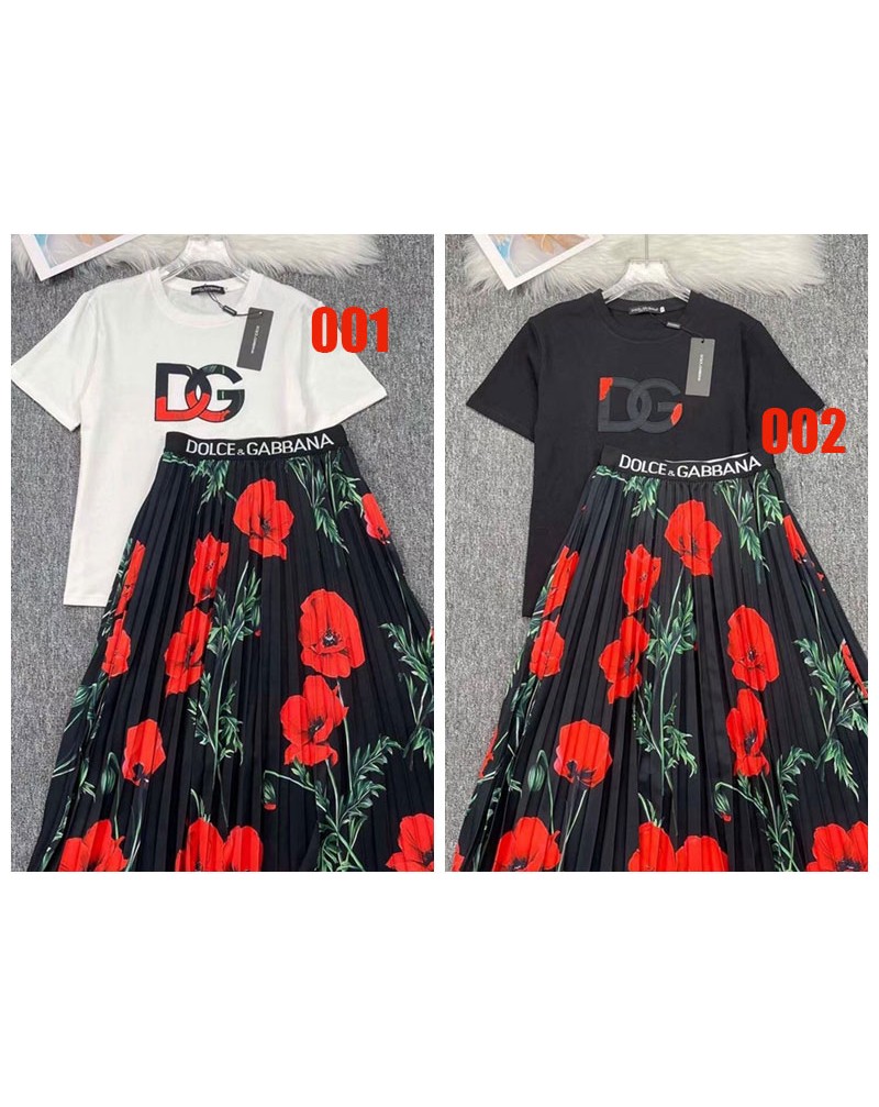 D&G Tシャツリングスカートお洒落花柄ファッション大人気上下セット