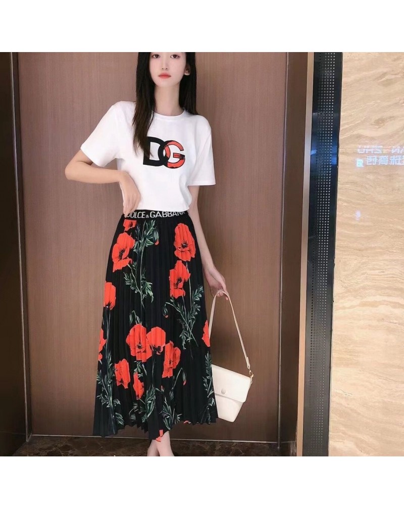 D&G Tシャツリングスカートお洒落花柄ファッション大人気上下セット