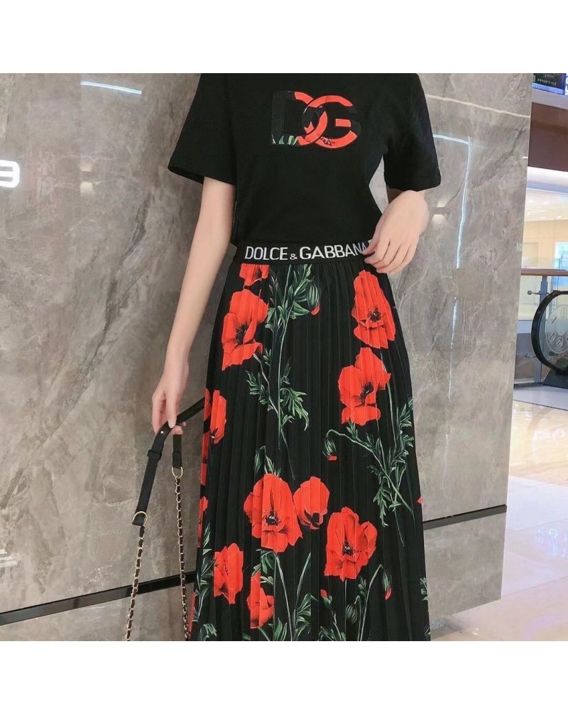 D&G Tシャツリングスカートお洒落花柄ファッション大人気上下セット