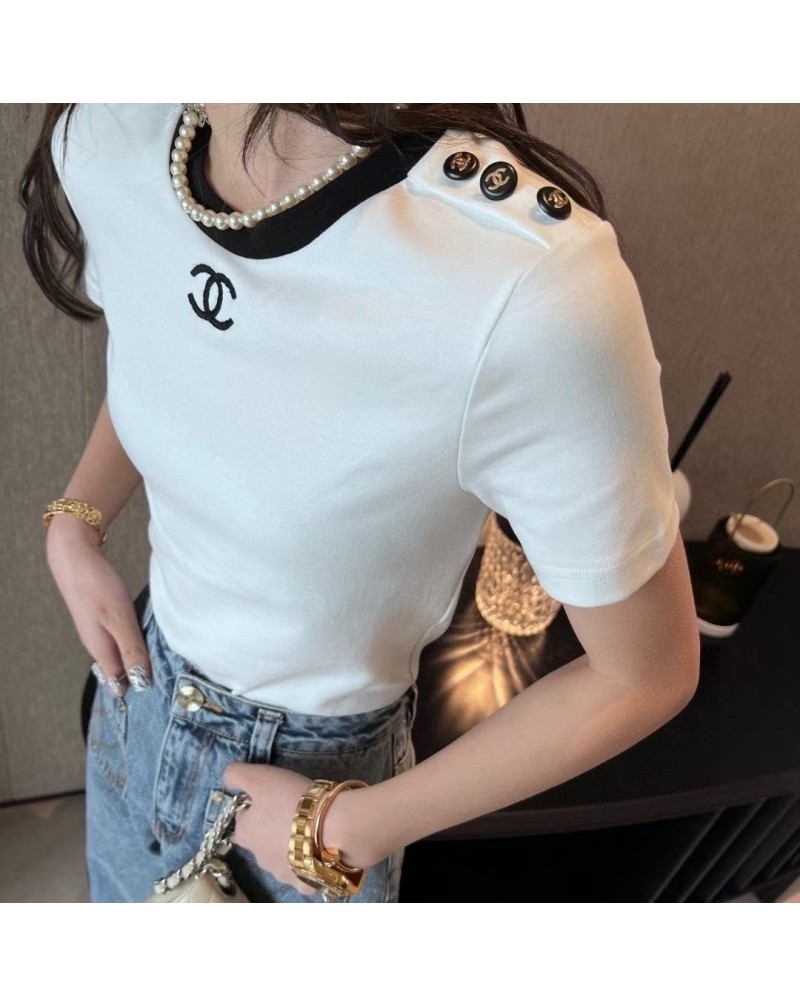 シャネル Tシャツ短袖 お洒落小香風Tシャツ半袖カジュアル優雅人気