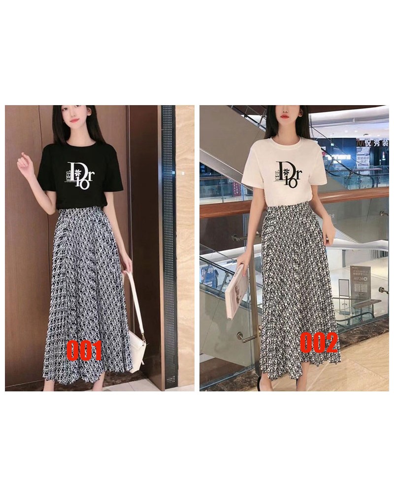 ディオール Tシャツロングスカートセットファッション優雅洋服芸能人愛着