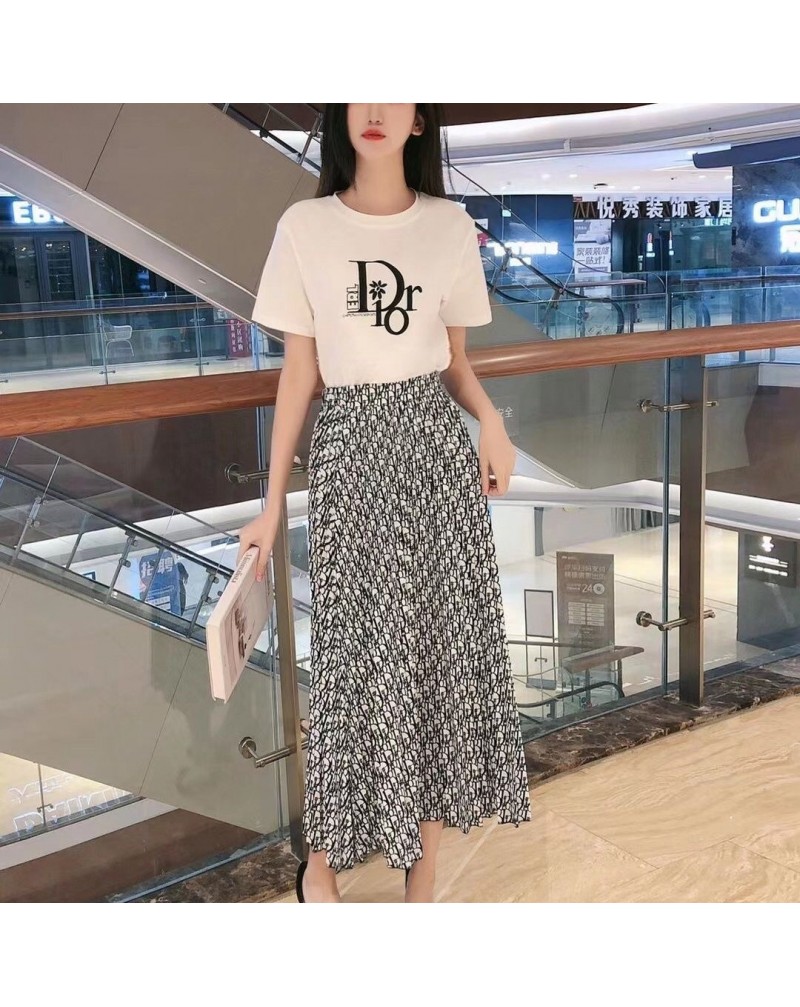 ディオール Tシャツロングスカートセットファッション優雅洋服芸能人愛着