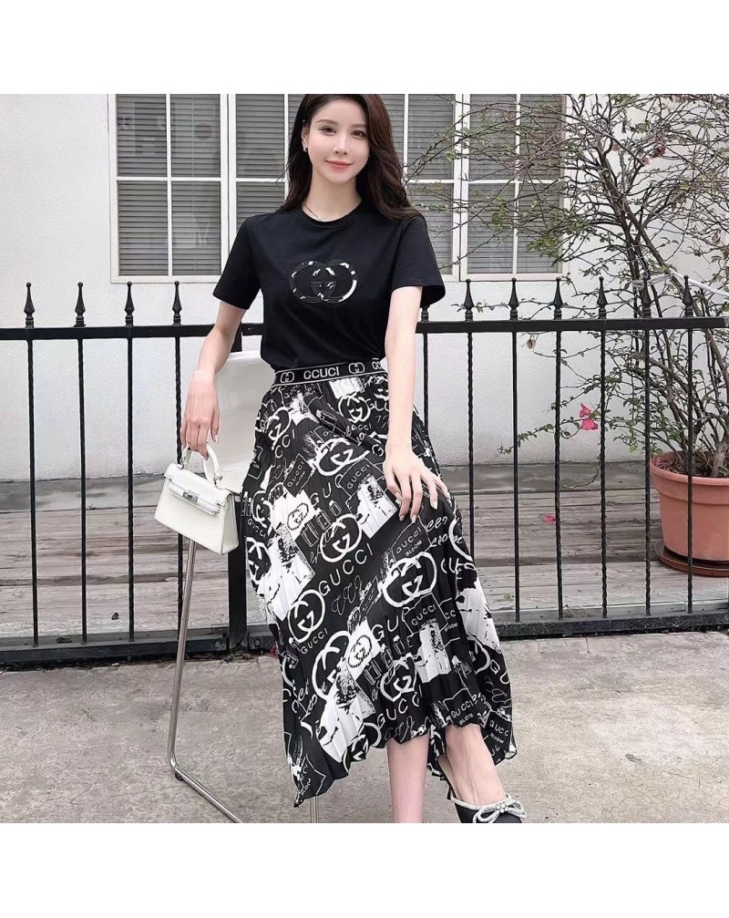 人気ブランドTシャツロングスカート２点セットファッション高級優雅洋服女性芸能人愛着