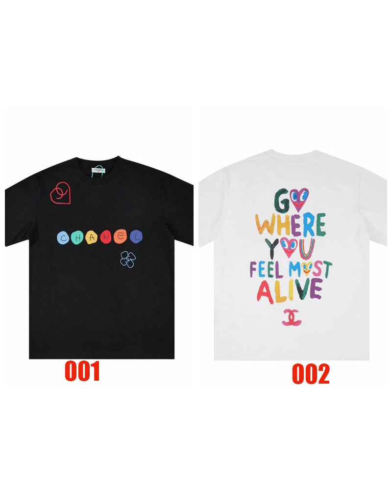 シャネル Tシャツ短袖お洒落小香風 個性プリント付きカジュアル人気ティシャツコットントップスペアお揃い