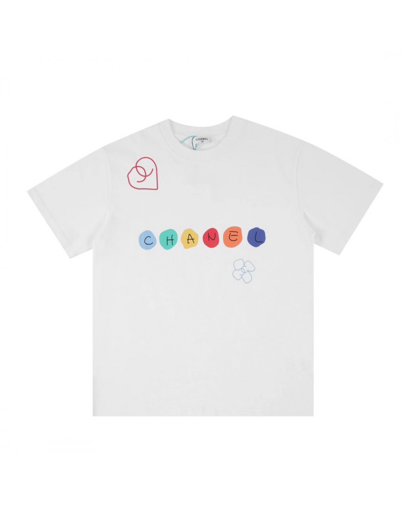 シャネル Tシャツ短袖お洒落小香風 個性プリント付きカジュアル人気ティシャツコットントップスペアお揃い