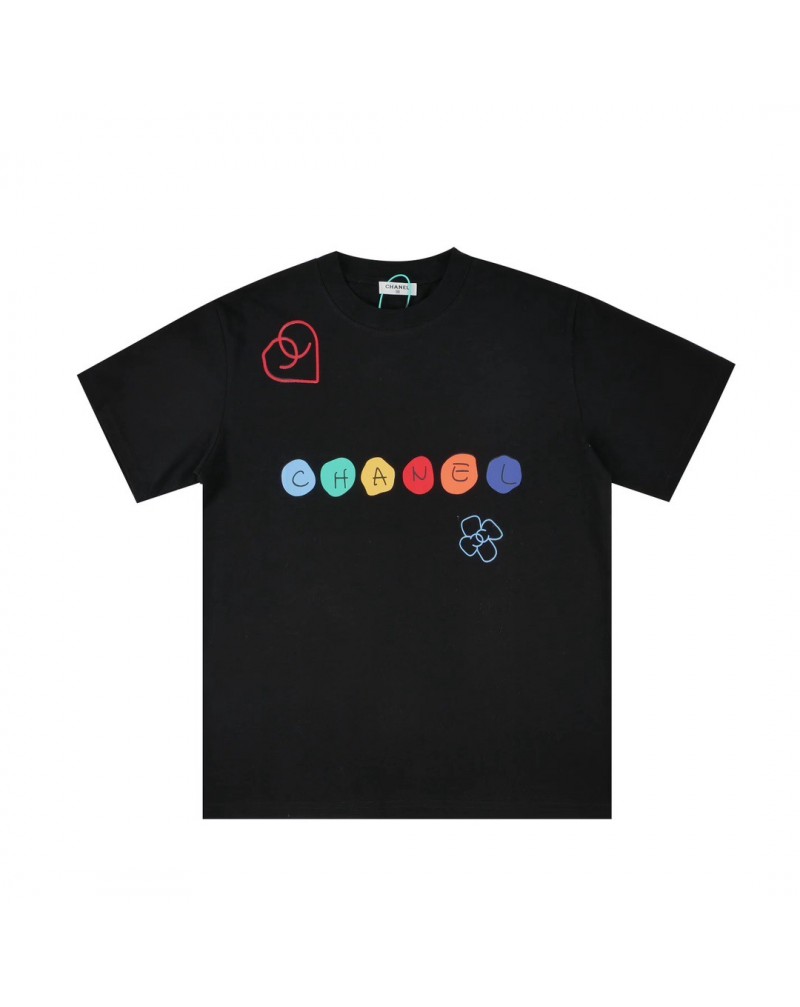 シャネル Tシャツ短袖お洒落小香風 個性プリント付きカジュアル人気ティシャツコットントップスペアお揃い