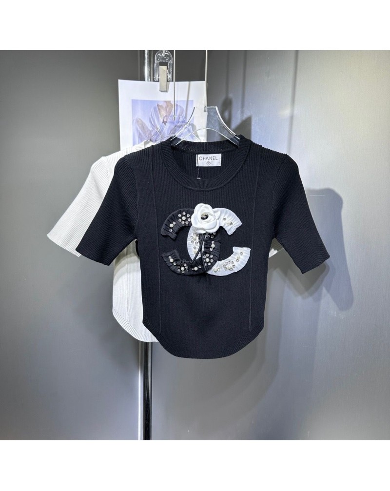 シャネル Tシャツ半袖 お洒落小香風 高級人気ティシャツコットン製優雅高級フリーサイズ