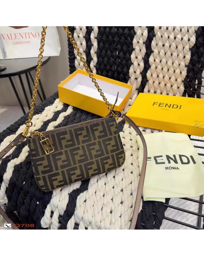 フェンデイ ミニショルダーバッグ経典FFわきしたのバッグチェーンレザー製二つ肩紐付き