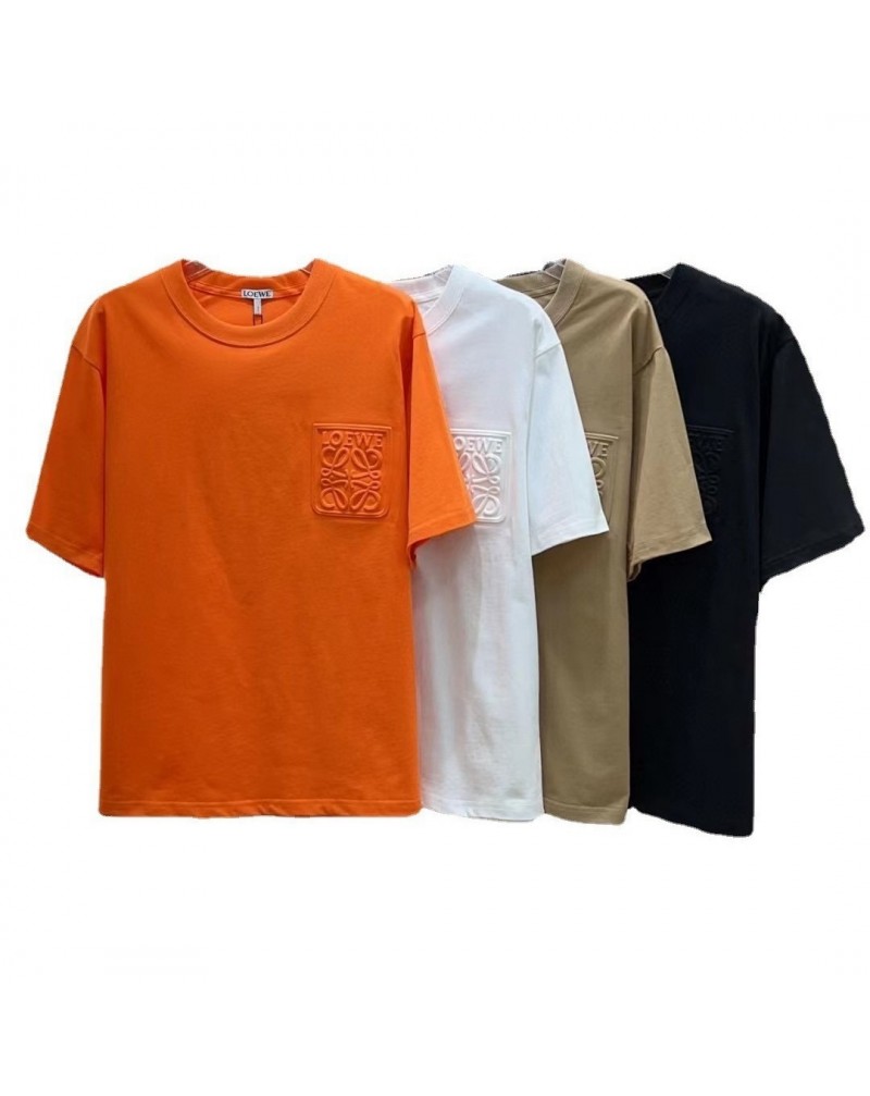 ロエベTシャツ半袖立体浮き彫りロゴ男女兼用短袖ティシャツコットントップス超人気