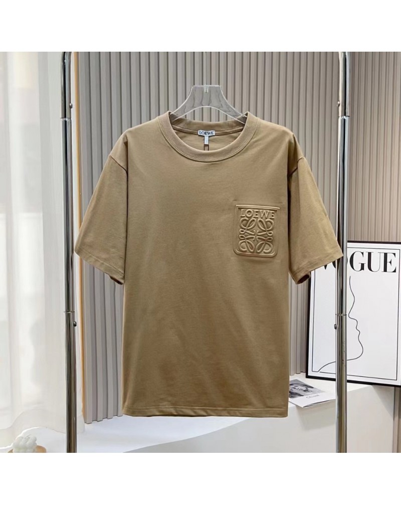 ロエベTシャツ半袖立体浮き彫りロゴ男女兼用短袖ティシャツコットントップス超人気
