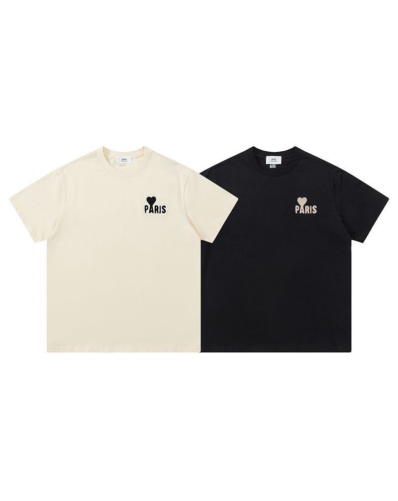 アミ パリス Tシャツペアルック刺繍ロゴカジュアル潮流ティシャツコットントップス