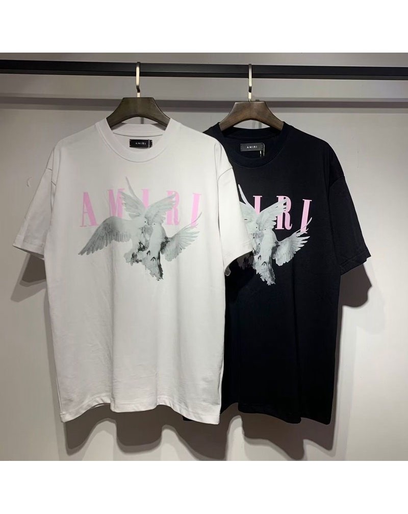 amiri Tシャツ半袖コットンお洒落カジュアルティシャツトップス カッコイイイーグルプリント付き