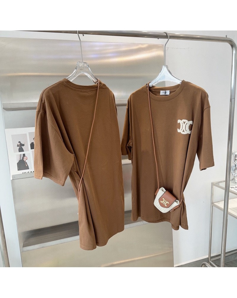 セリーヌ Tシャツ半袖お洒落ファッション精緻刺繍ロゴOVERSIZEスタイルミニバックつきフリーサイズ