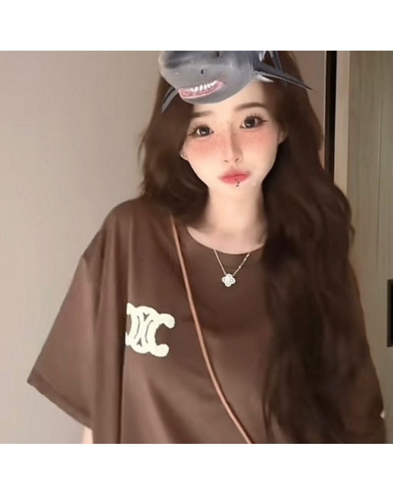 セリーヌ Tシャツ半袖お洒落ファッション精緻刺繍ロゴOVERSIZEスタイルミニバックつきフリーサイズ