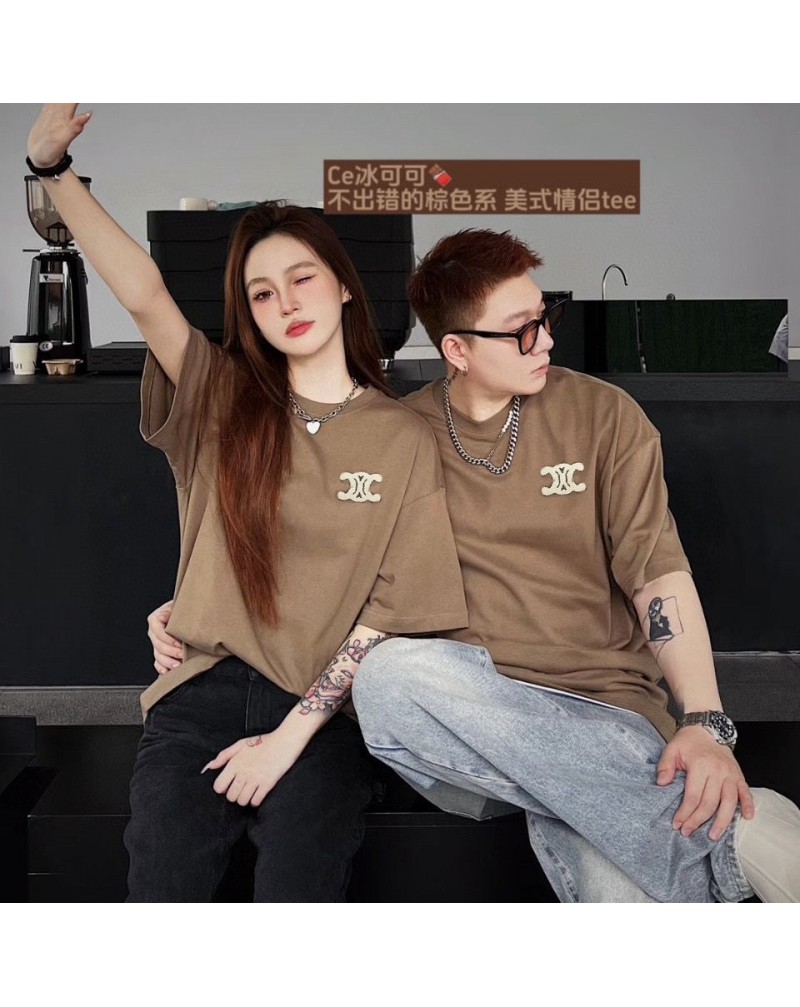 セリーヌ Tシャツ半袖お洒落ファッション精緻刺繍ロゴOVERSIZEスタイルミニバックつきフリーサイズ