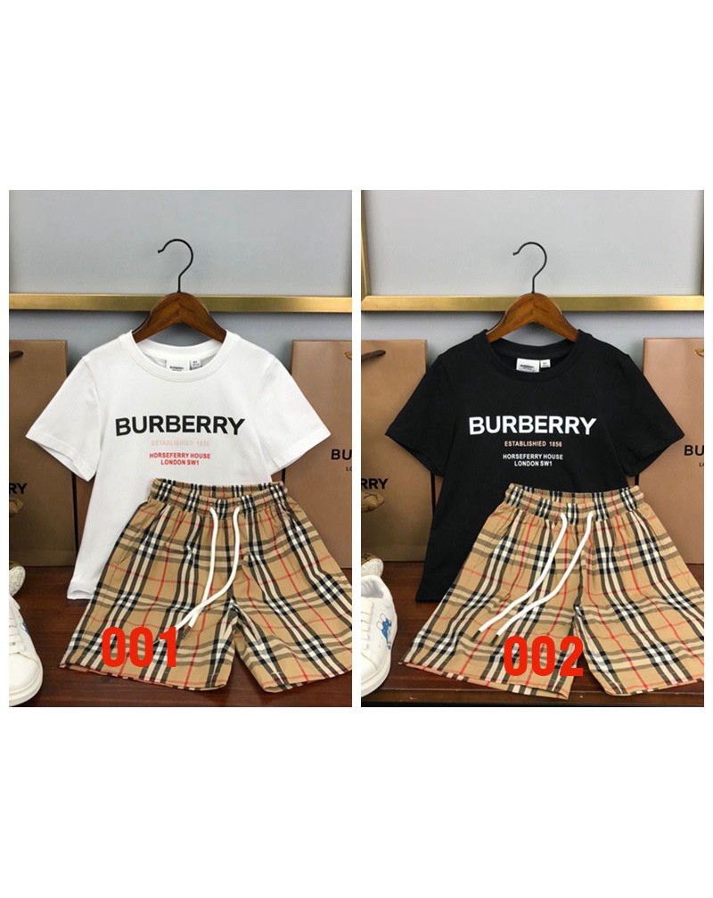 バーバリー Tシャツ半ズボンセット子供向けお洒落イギリス風ブランドティシャツ２点セットキッズ用