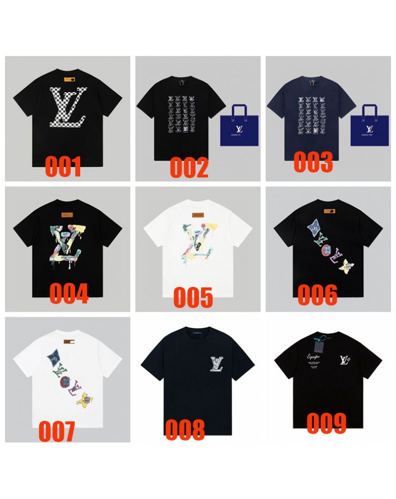 ヴィトン Ｔシャツ半袖人気ブランドティシャツお洒落経典プリント付き男女向けコットンティシャツ短袖
