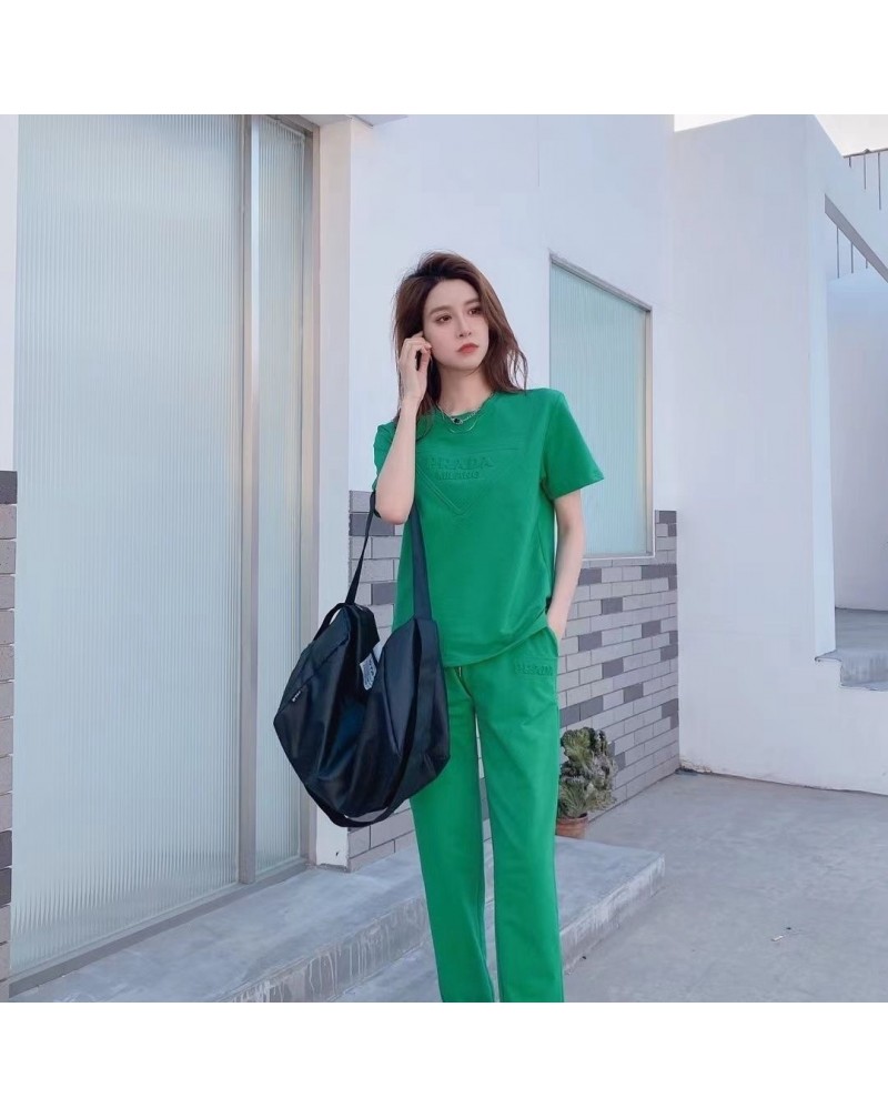 プラダセットアップお洒落Ｔシャツパンツ２点セットコットン大人気