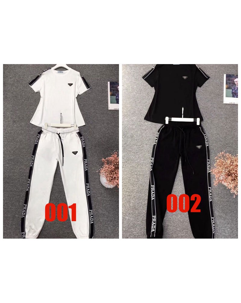 プラダセットアップお洒落Ｔシャツパンツ２点セットコットン大人気