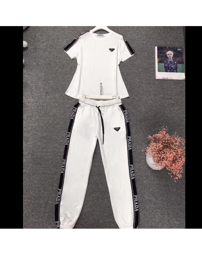 プラダセットアップお洒落Ｔシャツパンツ２点セットコットン大人気