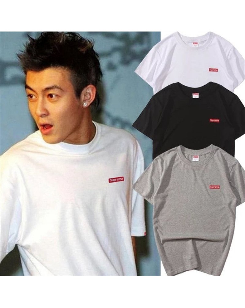 SUPREME Tシャツ半袖赤ボックスロゴ刺繍潮流個性ティシャツコットン