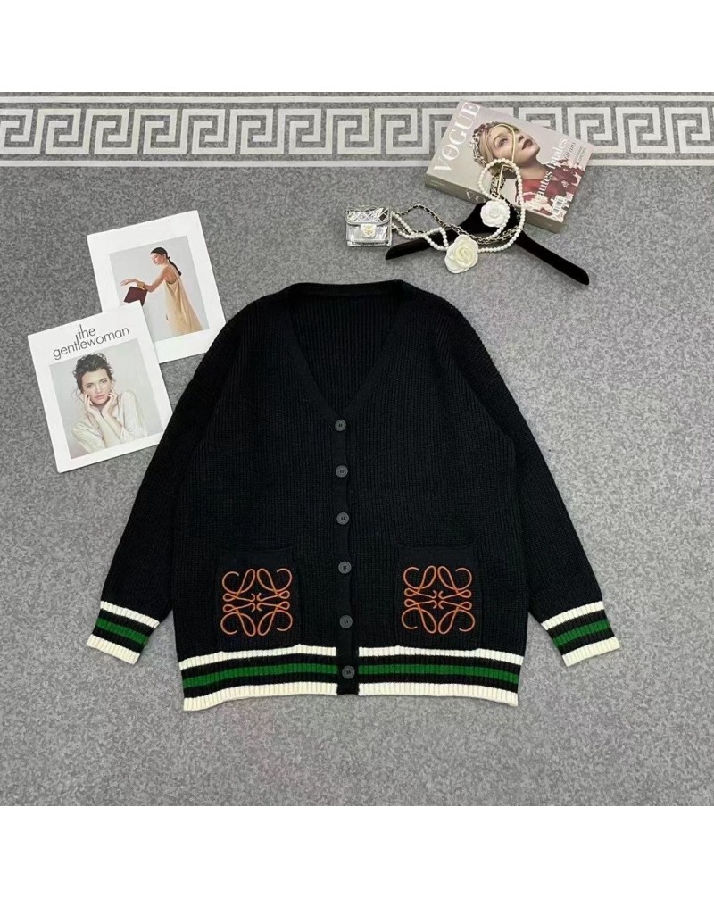ロエベ カーディガン刺繍ロゴポケット付きお洒落